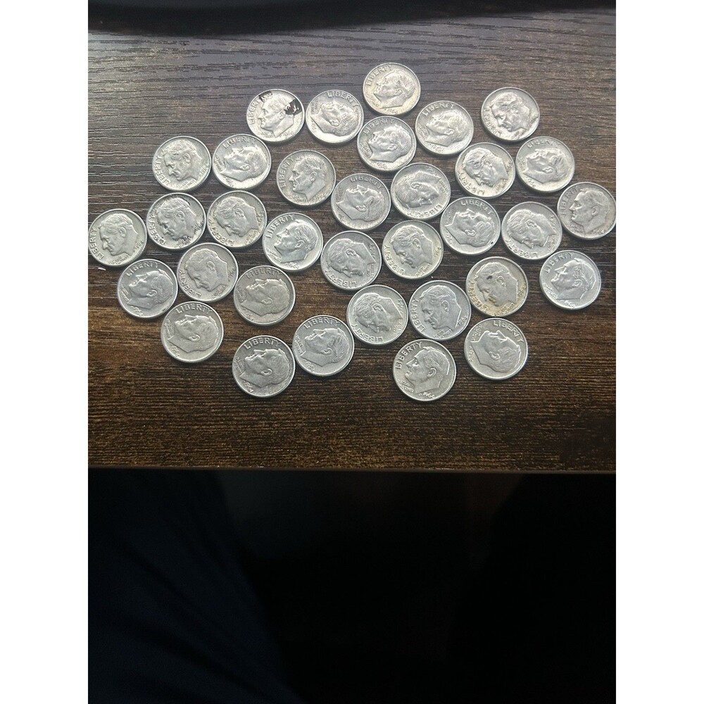 1964 Roosevelt 90% SILVER Dimes - 34 Total -